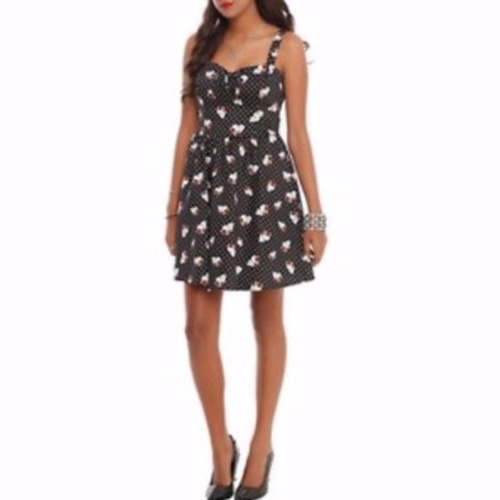 Hot topic skull and rose polka dot dress